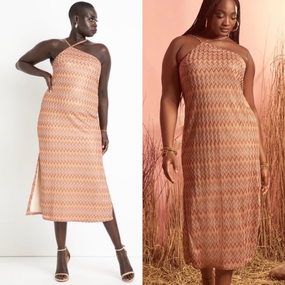 Eloquii Knit Chevron One Shoulder Midi Dress